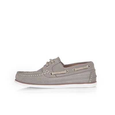 Boys grey weave boat shoes